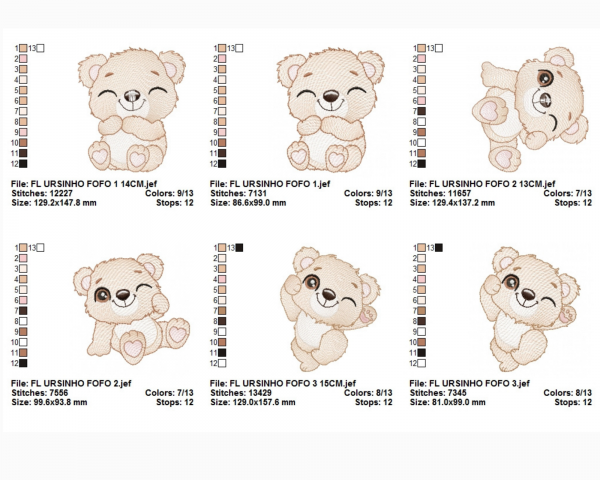 Cute Teddy  Embroidery Design - Machine Embroidery Pattern - 2 Sizes - 3 Types - Instant Download Machine Embroidery Designs