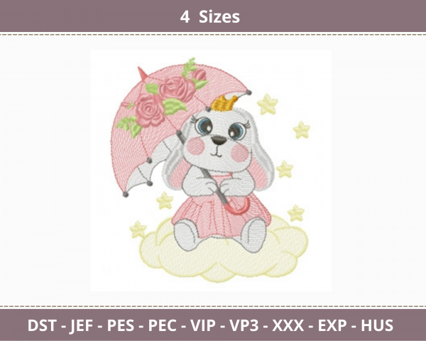 Cute Bunny  Embroidery Design - machine Embroidery Pattern - 4 Sizes - Instant Download