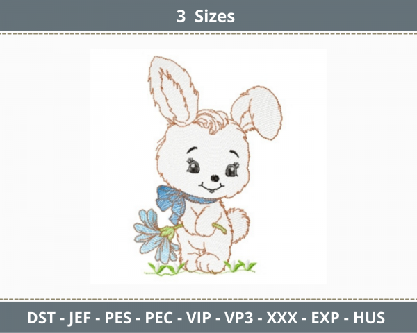 Rabbit  Embroidery Design - Animal - Machine Embroidery Pattern - 3 Sizes - Instant Download Machine Embroidery Designs