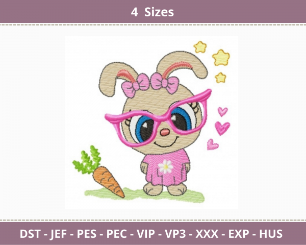 Cute Bunny  Embroidery Design - machine Embroidery Pattern - 4 Sizes - Instant Download