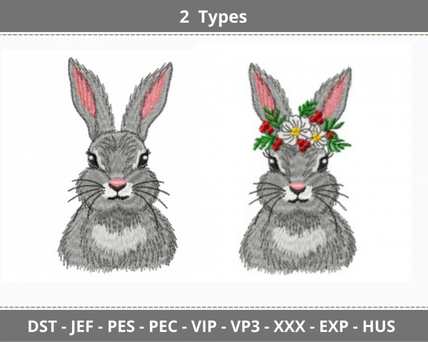 Rabbit  Embroidery Design - Animal - Machine Embroidery Pattern - 2 Types - Instant Download Machine Embroidery Designs