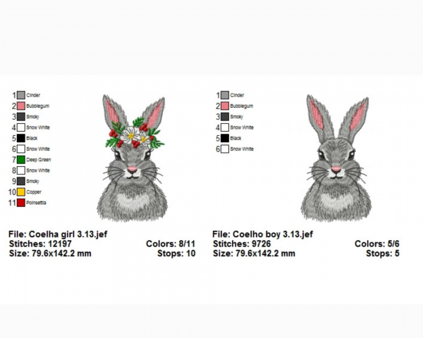 Rabbit  Embroidery Design - Animal - Machine Embroidery Pattern - 2 Types - Instant Download Machine Embroidery Designs