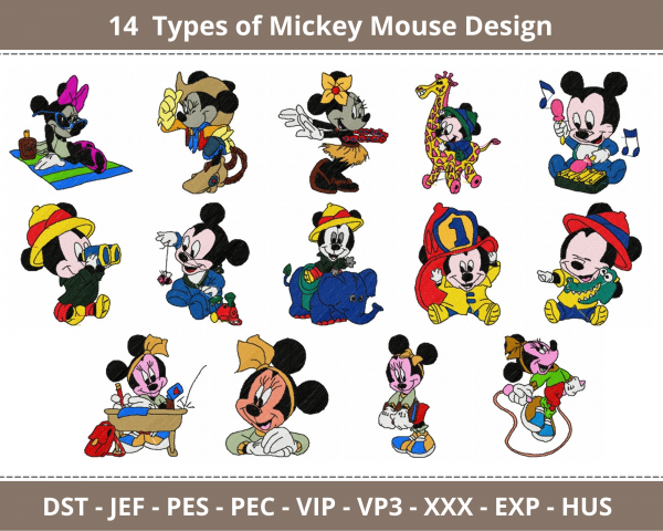 Mickey Mouse Embroidery Design - Cartoon - Machine Embroidery Pattern - 14 Types- Instant Download Machine Embroidery Designs
