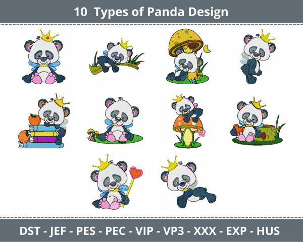 Panda Cartoon Embroidery Design - Machine Embroidery Pattern - 10 Types -  Instant Download