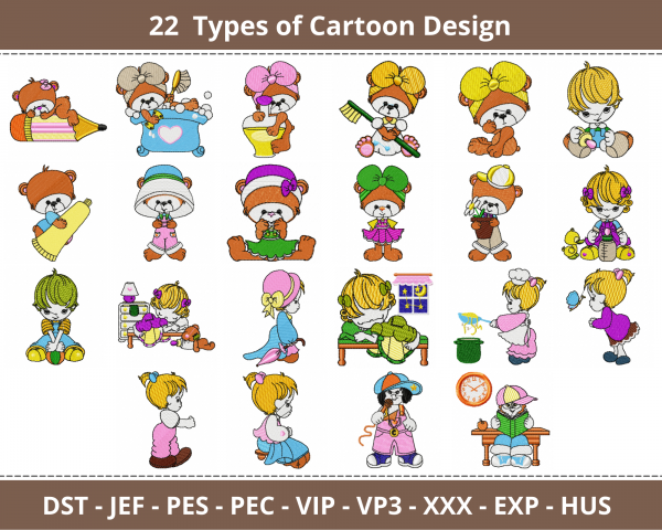 Cartoon Embroidery Design - Machine Embroidery Pattern - 22 Types - Instant Download