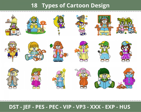 Cartoon Embroidery Design - Machine Embroidery Pattern - 18 Types - Instant Download
