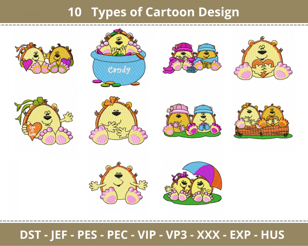 Cartoon Embroidery Design - Machine Embroidery Pattern - 10 Types - Instant Download