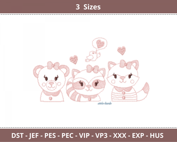 Kitty Embroidery Design - cartoon -machine Embroidery Pattern - 3 Sizes - Instant Download