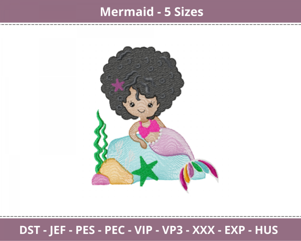 Mermaid Embroidery Design - Machine Embroidery Pattern - 5 Sizes - Instant Download
