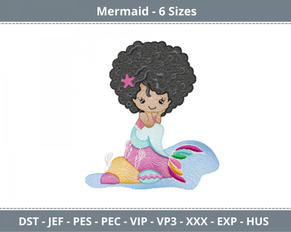 Mermaid Embroidery Design - Machine Embroidery Pattern - 6 Sizes - Instant Download Machine Embroidery Designs