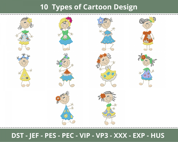Cartoon Embroidery Design - Machine Embroidery Pattern - 10 Types - Instant Download