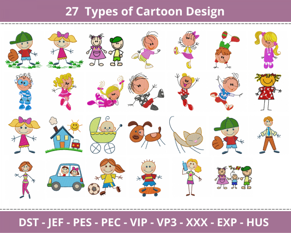 Cartoon Embroidery Design - Machine Embroidery Pattern - 23 Types - Instant Download
