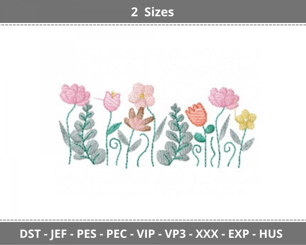 Flowers Garden Embroidery Design - Machine Embroidery Pattern - 2 Sizes - Instant Download