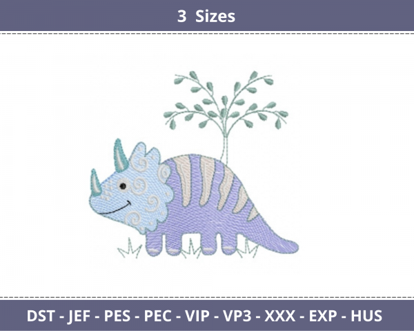 Dinosaur Embroidery Design - Animal - Machine Embroidery Pattern -  3 Sizes - Instant Download