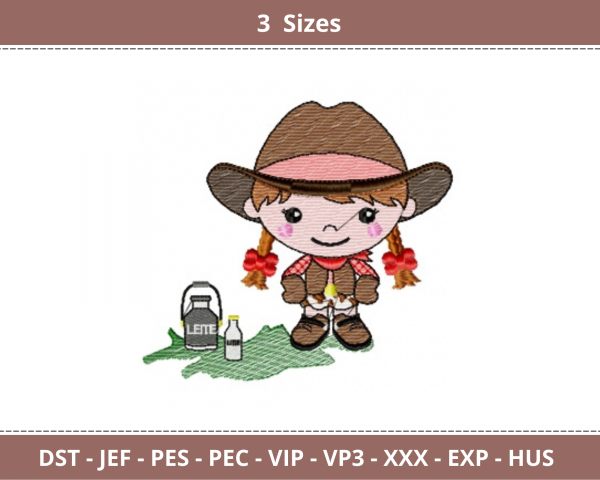 Cow Girl  Embroidery Design - Machine Embroidery Pattern - 3 Sizes - Instant Download