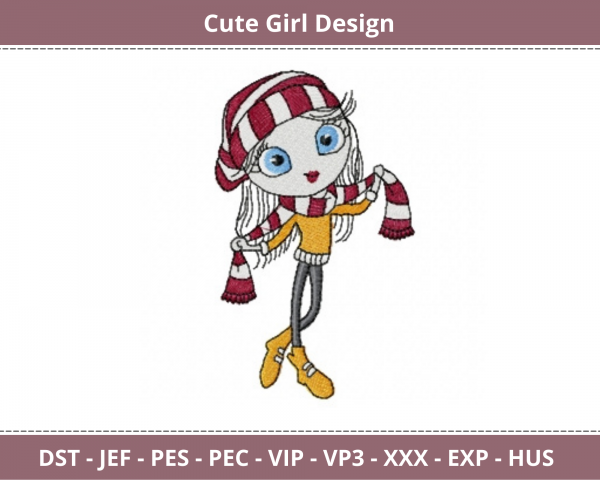 Cute Girl Embroidery Design - Machine Embroidery Pattern - Instant Download