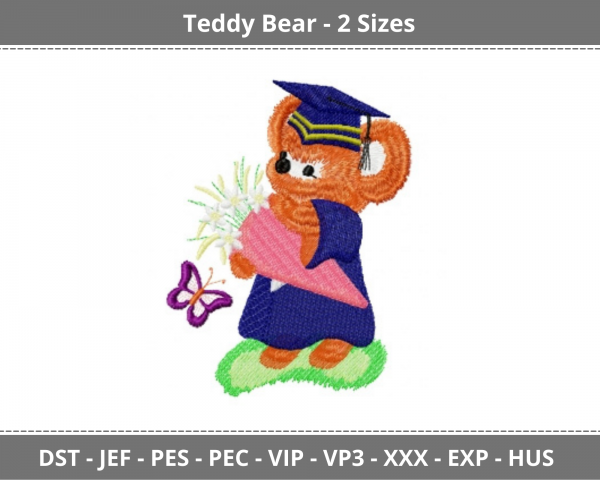 Teddy Bear Embroidery Design - Machine Embroidery Pattern- 2 Sizes – Instant Download