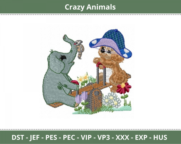 Crazy Animal Embroidery Design - Machine Embroidery Pattern - Instant Download