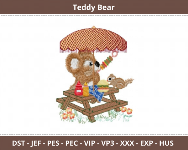 Teddy Bear Embroidery Design - Machine Embroidery Pattern- Instant Download Machine Embroidery Designs