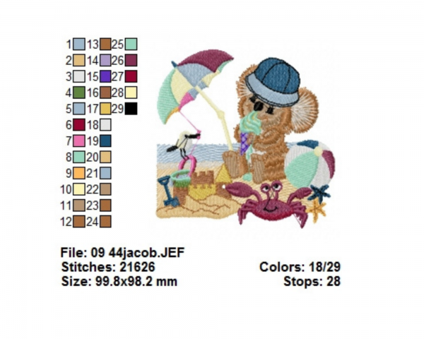 Teddy Bear On Beach Embroidery Design - Machine Embroidery Pattern – Instant Download Machine Embroidery Designs