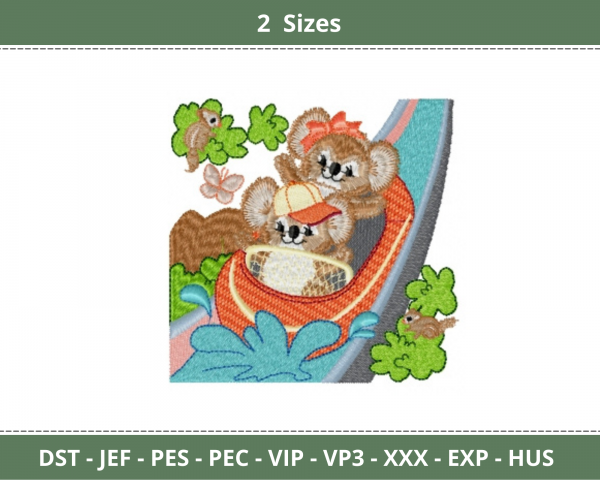 Teddy Bear In Water Ride Embroidery Design - Machine Embroidery Pattern- 2 Sizes – Instant Download