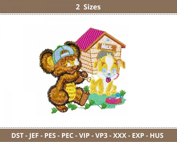Teddy With House Embroidery Design - Machine Embroidery Pattern - 2 Sizes - Instant Download