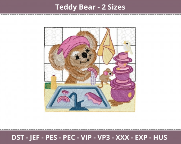 Teddy Bear Embroidery Design - machine Embroidery Pattern - 2 Sizes - Instant Download