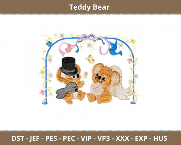 Teddy Bear Wedding  Embroidery Design - Machine Embroidery Pattern – Instant Download