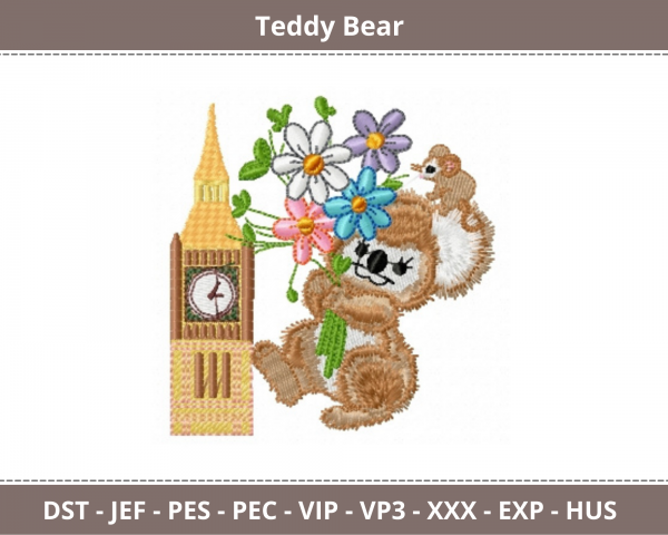 Fuzzy Oliver at Big Ben in London Embroidery Design - Machine Embroidery Pattern– Instant Download