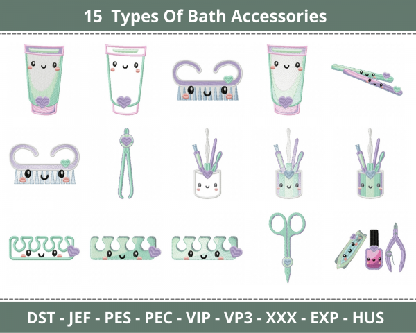 Bath  Accessories Embroidery Design - Machine Embroidery Pattern - 15 Types - Instant Download