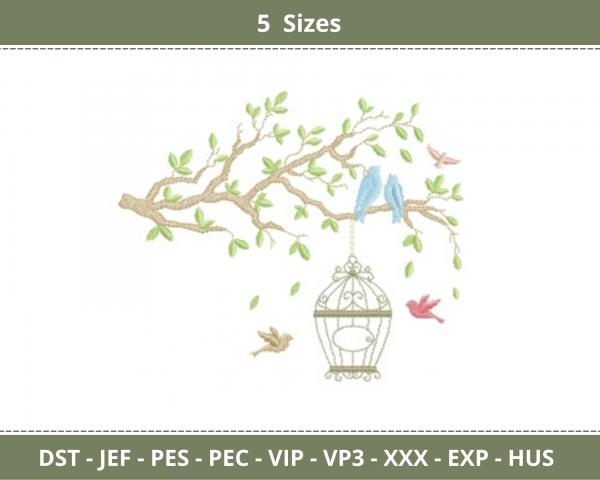 Creative Bird Embroidery Design - machine Embroidery Pattern - 5 Sizes - Instant Download
