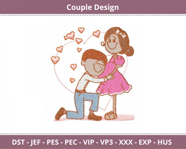 Cute Couple Embroidery Design - Machine Embroidery Pattern - Instant Download