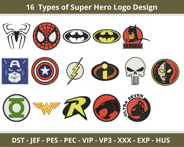 Marvel Super Hero Embroidery Design - Machine Embroidery Pattern - 16 Types - Instant Download