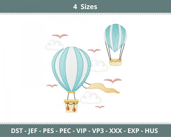 Creative Air Balloon Embroidery Design - machine Embroidery Pattern - 4 Sizes - Instant Download