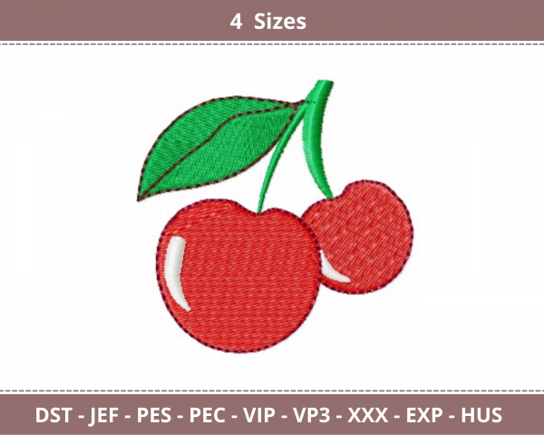 Cherry Fruit Embroidery Design - Machine Embroidery Pattern  4 Sizes -- Instant Download