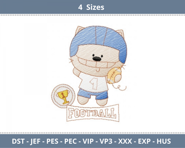 Cartoon Football Player Embroidery Design - Machine Embroidery Pattern - 4 Sizes - Instant Download Machine Embroidery Designs