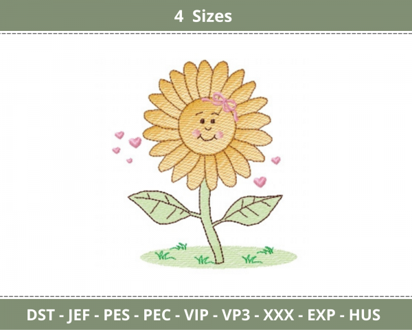 Sun Flower Embroidery Design - Machine Embroidery Pattern – 4 Sizes - Instant Download
