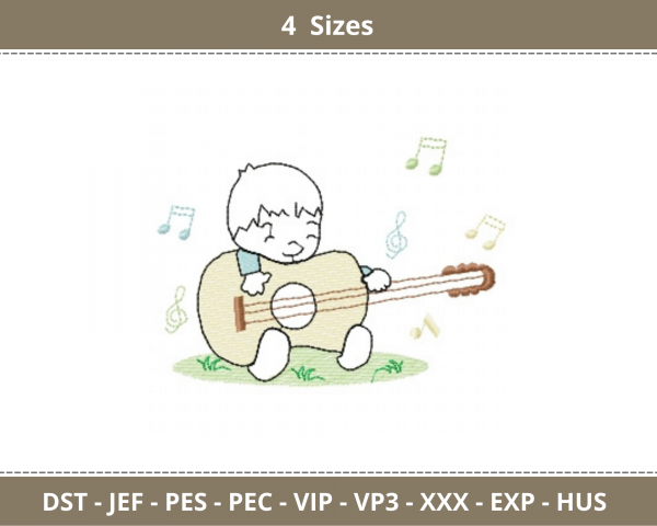 Little Boy Playing Violin Embroidery Design - Machine Embroidery Pattern - 4 Sizes - Instant Download