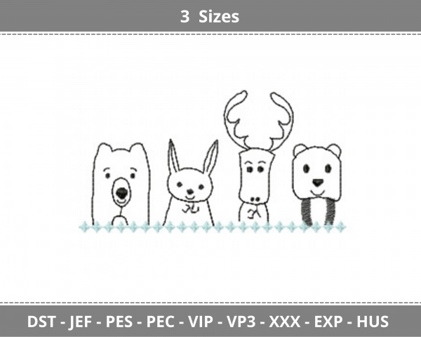 Baby Animal Embroidery Design -  Machine Embroidery Pattern - 3 Sizes  - Instant Download