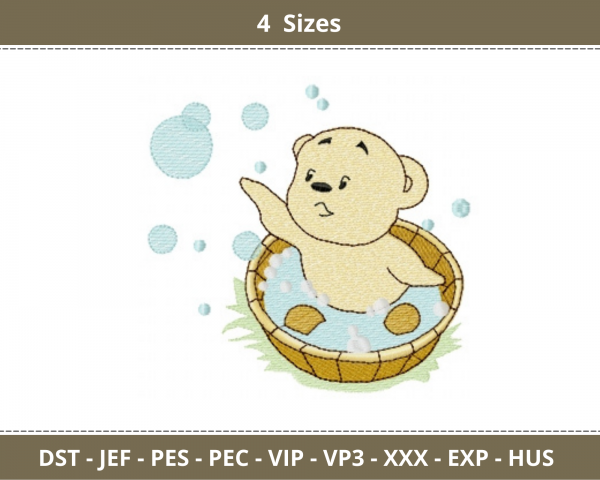 Teddy Taking Shower Embroidery Design - Machine Embroidery Pattern - 4 Sizes – Instant Download