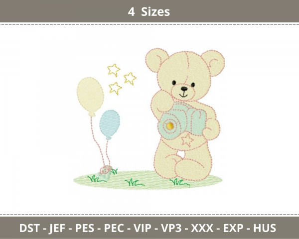 Teddy Bear Embroidery Design - Machine Embroidery Pattern- 4 Sizes – Instant Download