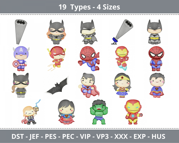 Marvel Super Hero Embroidery Design - Machine Embroidery Pattern - 16 Types - 4 Sizes - Instant Download