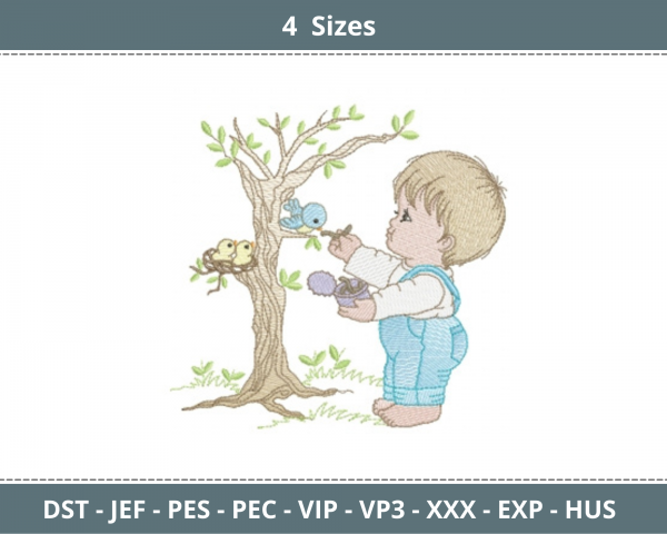 Cute Boy  Embroidery Design - Machine Embroidery Pattern - 4 Sizes - Instant Download
