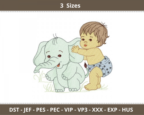 Crazy Boy With Elephant Embroidery Design - Machine Embroidery Pattern - 3 Sizes - Instant Download