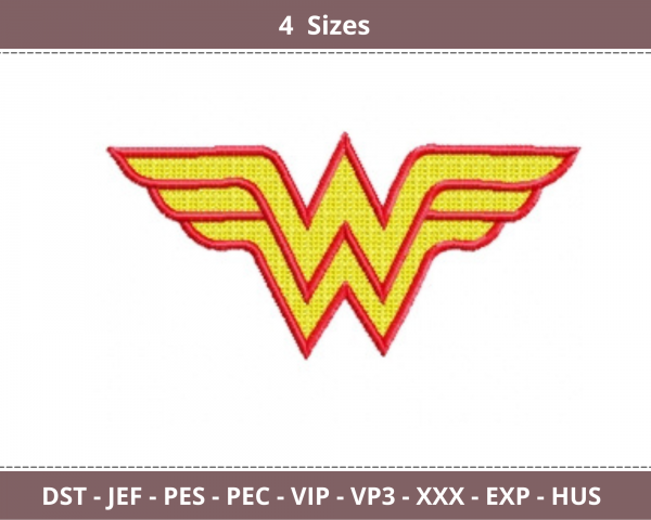 Wonder Woman Logo Embroidery Design - Machine Embroidery Pattern - 4 Sizes - Instant Download