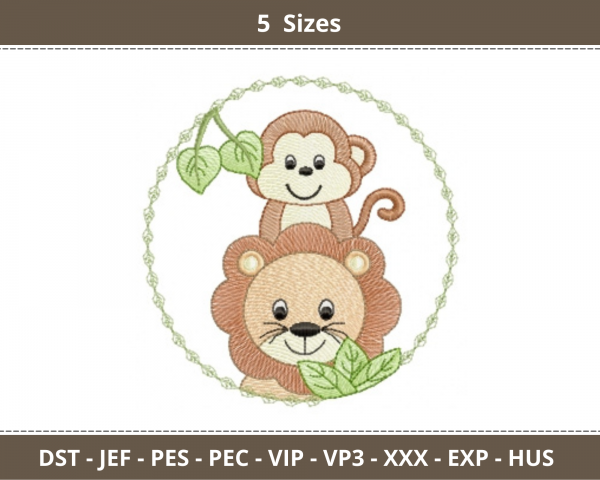 Monkey  Embroidery Design - Machine Embroidery pattern - 5 Sizes -  Instant Download