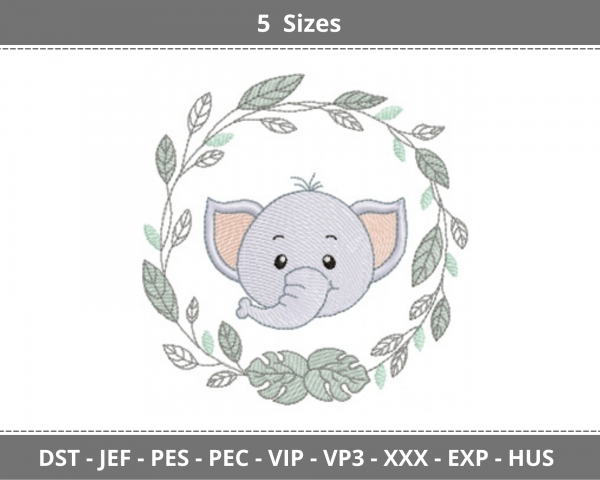 Baby Elephant Embroidery Design - Animal - Machine Embroidery - 5 Sizes - Instant Download