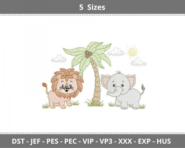 Baby Animal Embroidery Design -  Machine Embroidery Pattern - 5 Sizes  - Instant Download