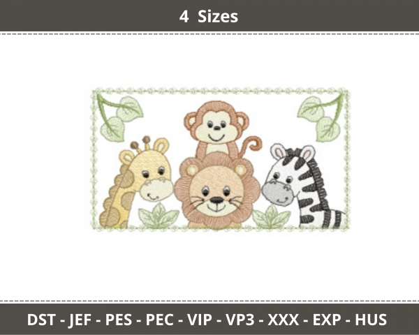 Safari Animal Embroidery Design - Animal - Machine Embroidery Pattern – 4 Sizes - Instant Download