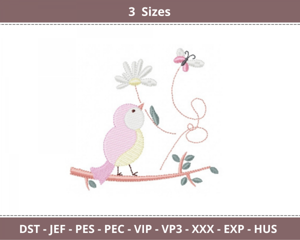 Creative Bird Embroidery Design - machine Embroidery Pattern - 3 Sizes - Instant Download
